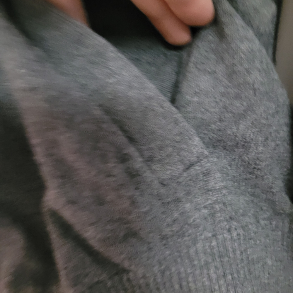 Gray Cardigan with Navy Trim and Yellow Stripes - Picture 5 of 12